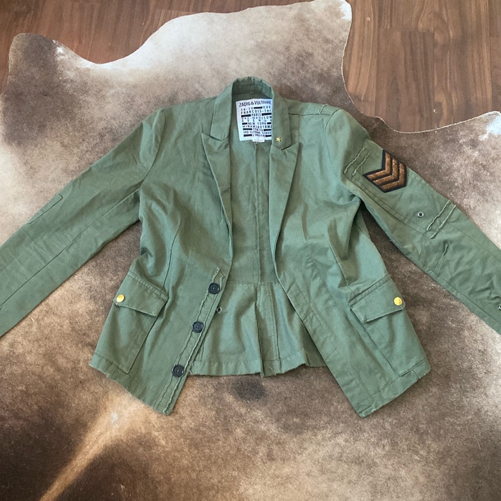 Zadig & Voltaire Paris Military Jacket Blazer Size Small 36 Green
